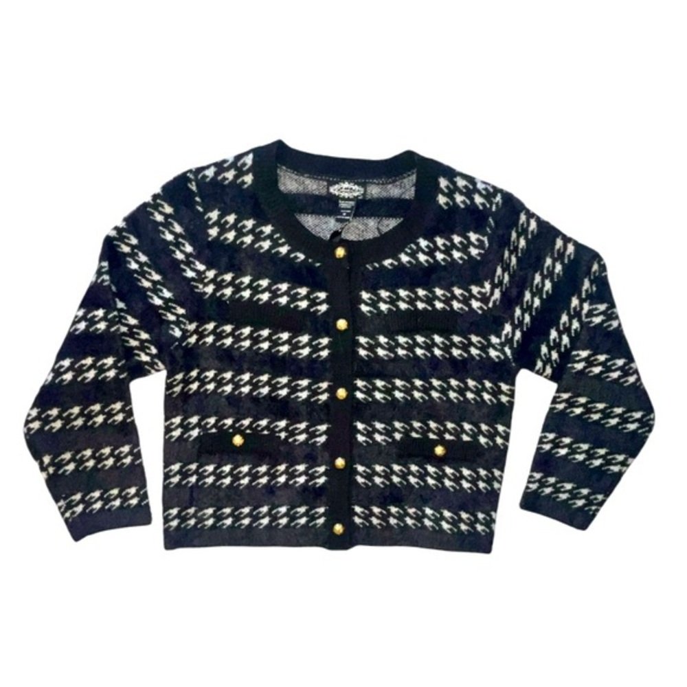 Oliver O Anthropologie Button Down Sweater Cardigan Houndstooth Stripes Medium